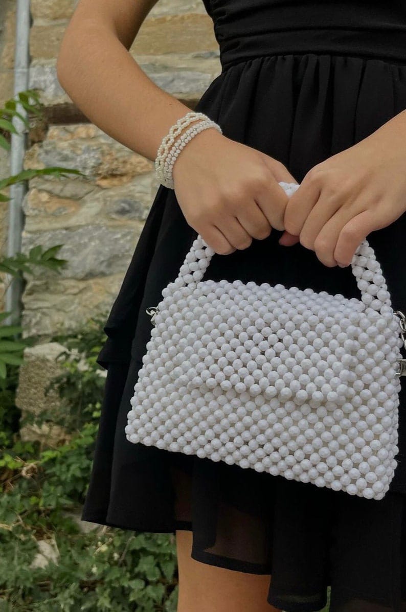 Frost White Beaded Handbag