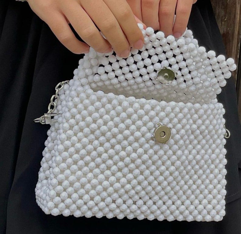 Frost White Beaded Handbag