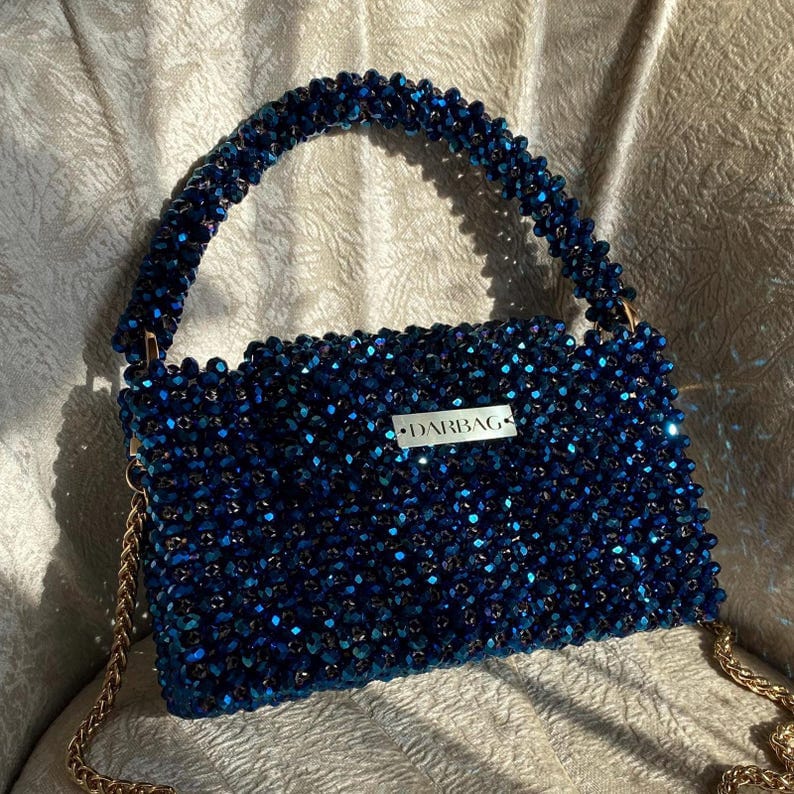 Midnight Blue Beaded Handbag