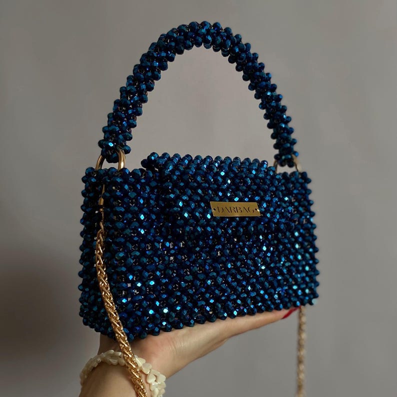 Midnight Blue Beaded Handbag