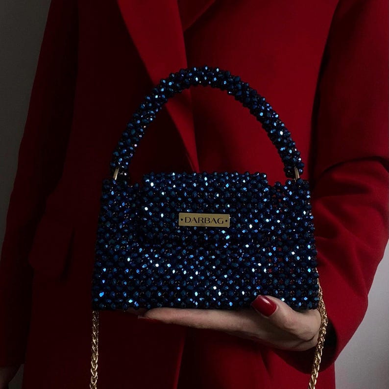 Midnight Blue Beaded Handbag