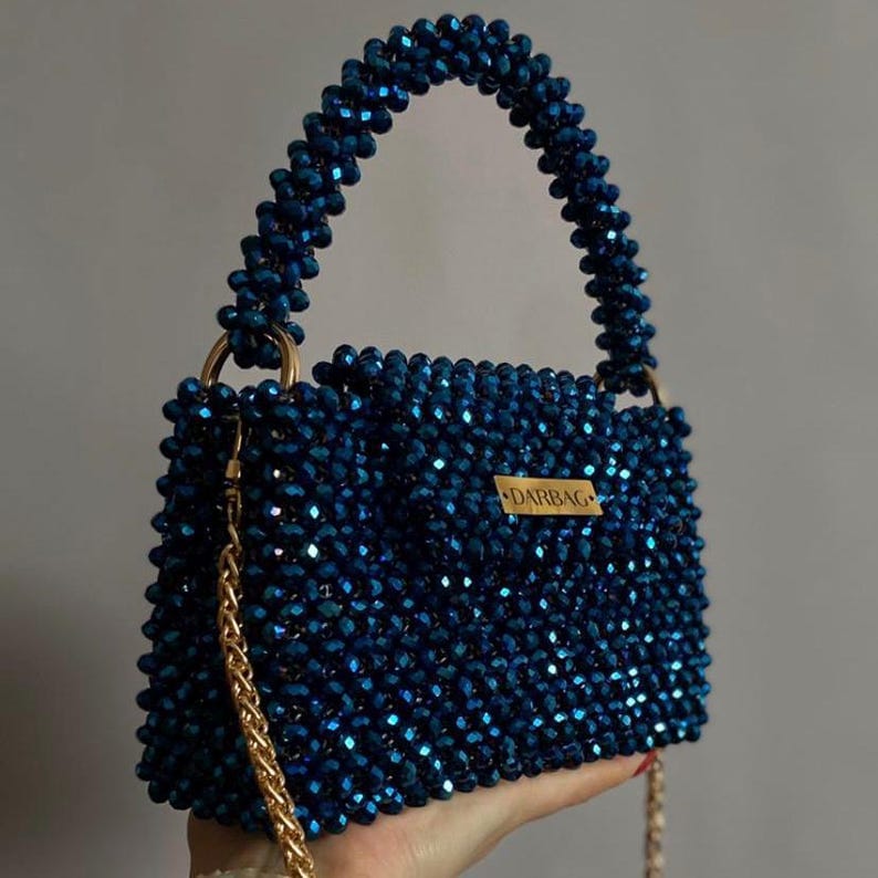 Midnight Blue Beaded Handbag