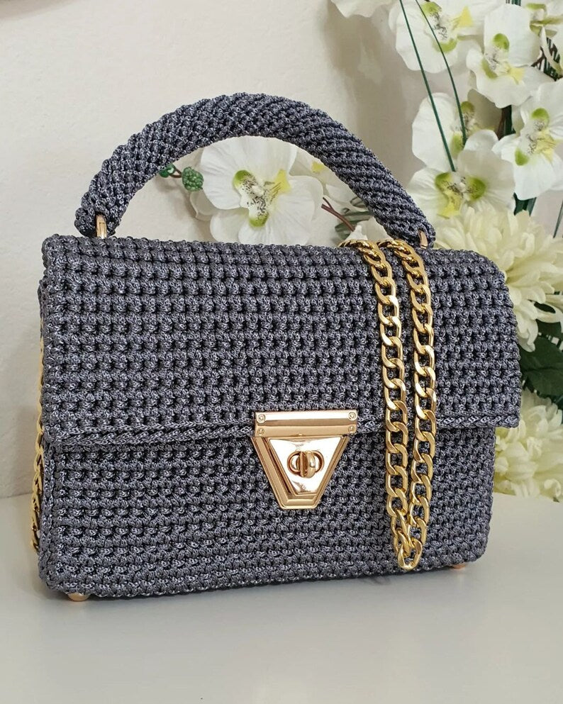 Elegant Charcoal Handcrafted Chain Bag