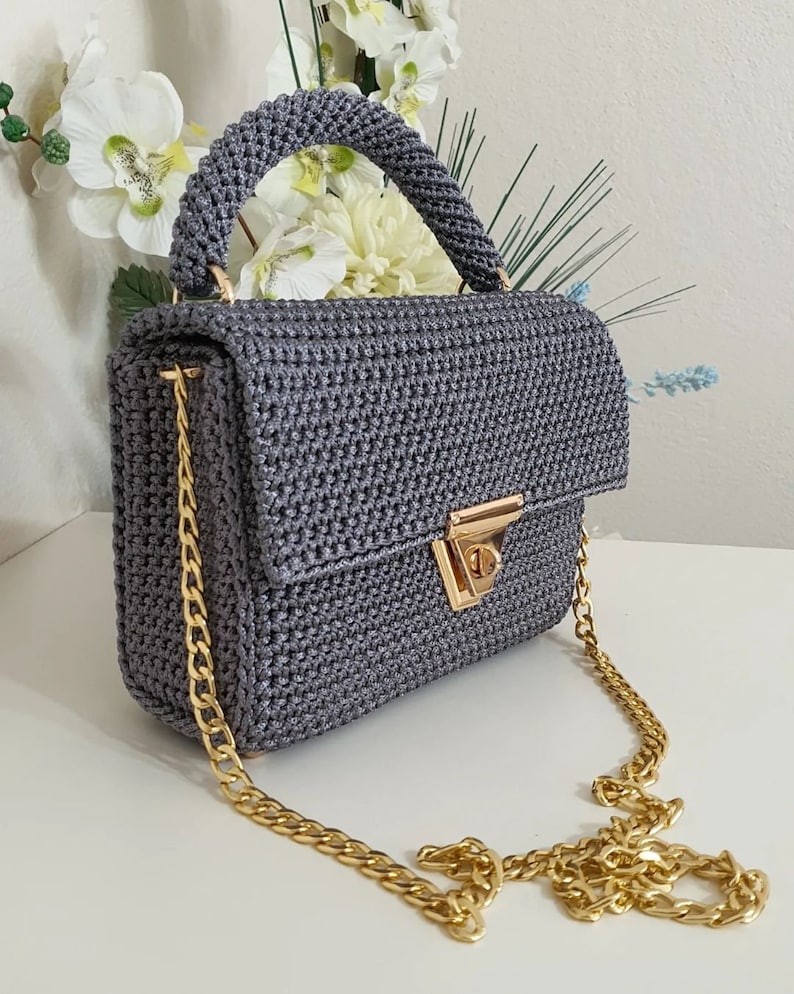 Elegant Charcoal Handcrafted Chain Bag