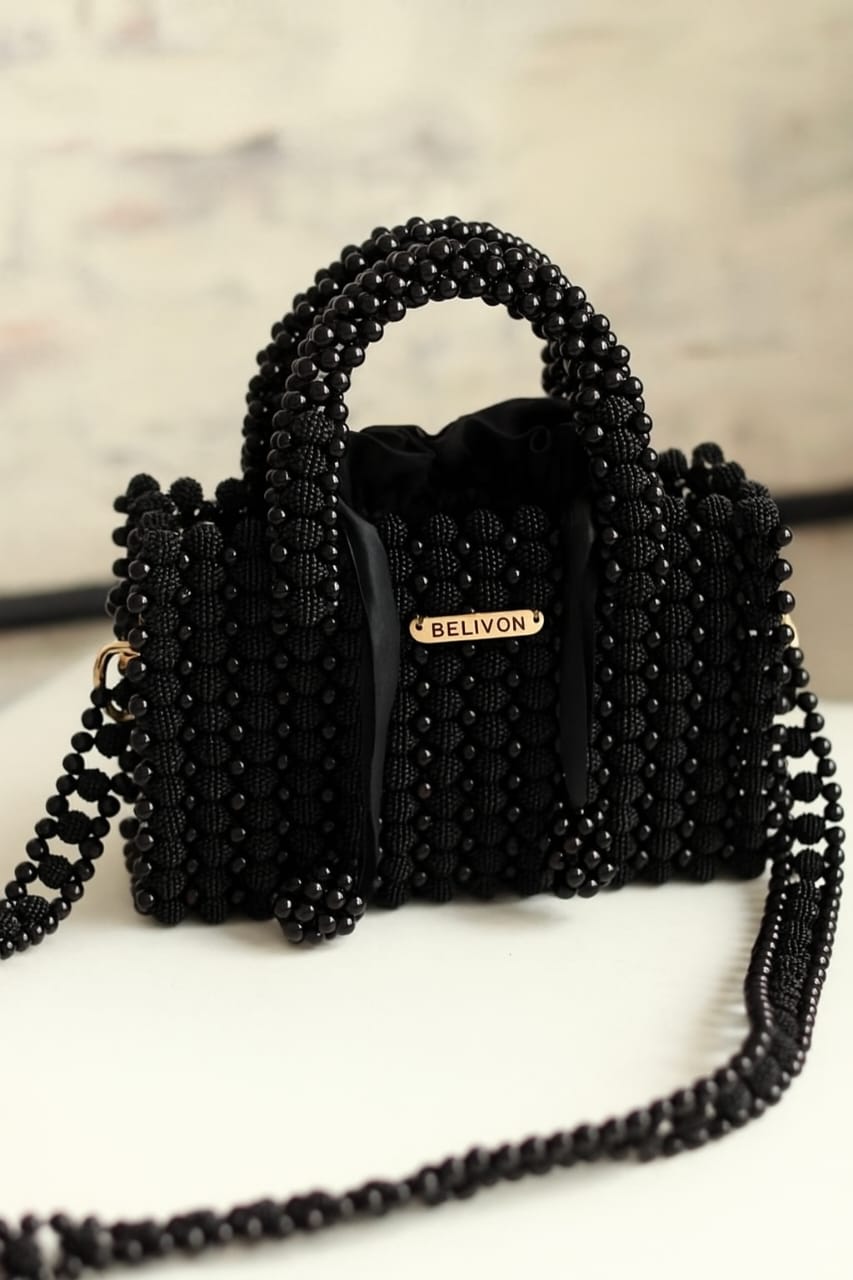 Elegant Black Beaded Handbag