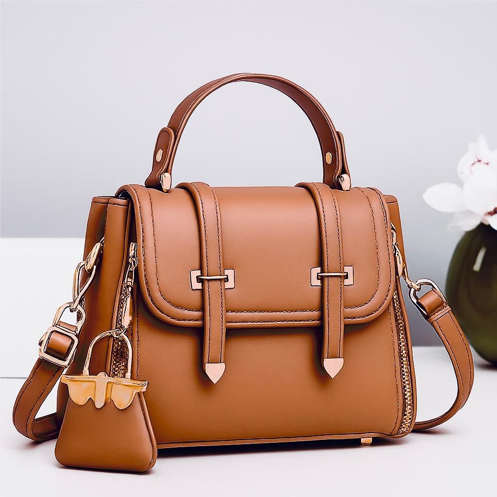 Soft Leather Crossbody Bag with Keychain