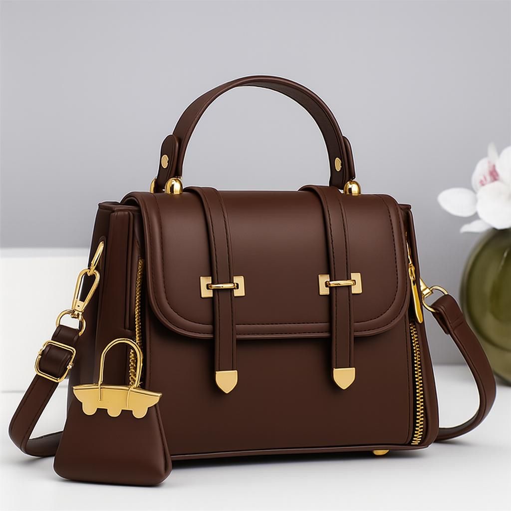 Soft Leather Crossbody Bag with Keychain