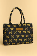 Large Jute Shoulder Bag for Girls with Bow Print