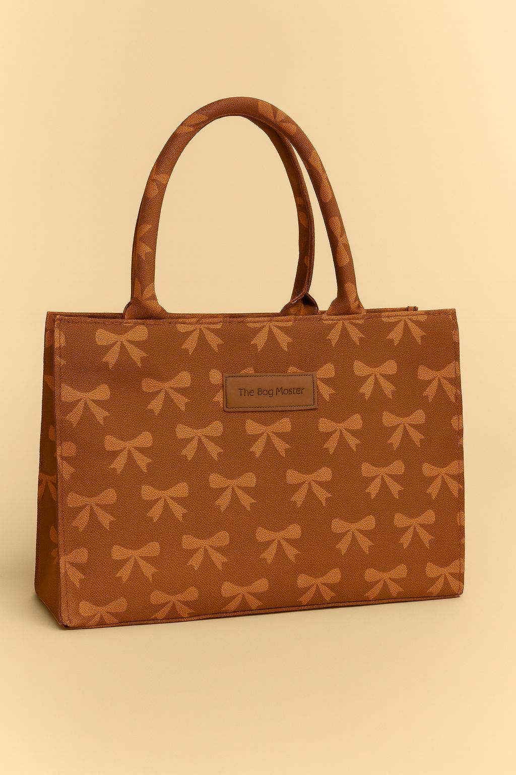 Large Jute Shoulder Bag for Girls with Bow Print