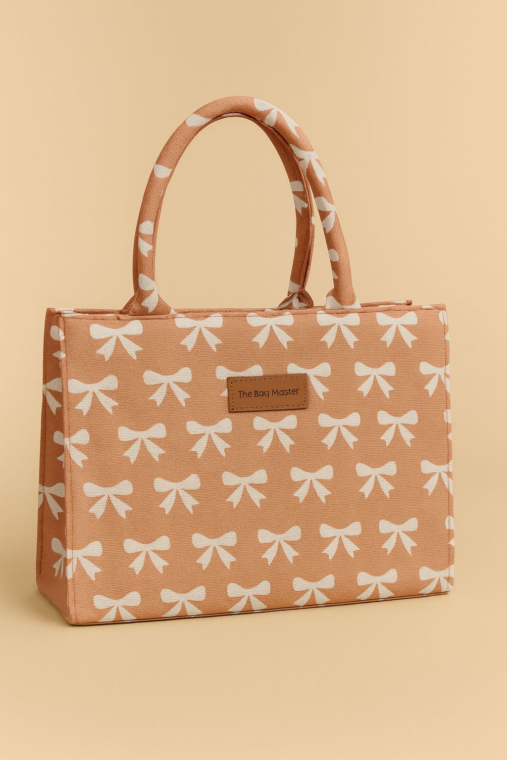 Large Jute Shoulder Bag for Girls with Bow Print