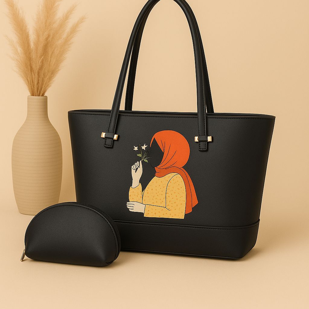 Tote Bag with Hijabi Art – Premium Everyday Handbag Set