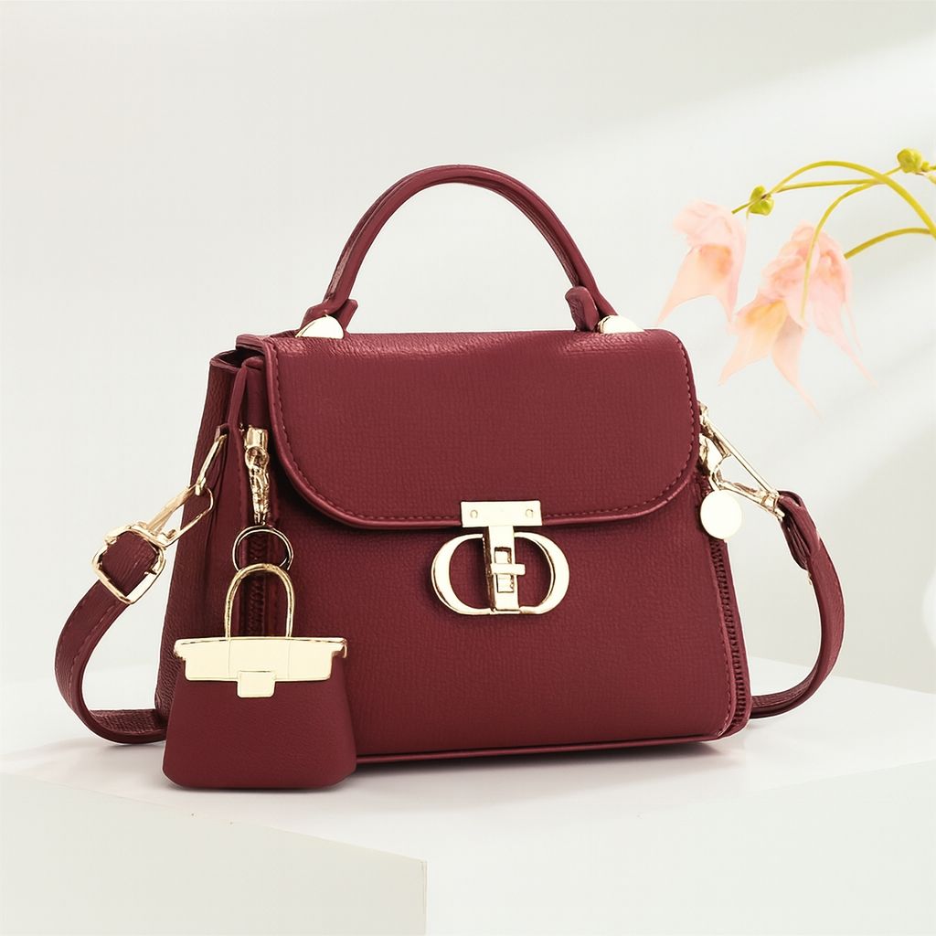 Premium Leather Crossbody Bag with Mini Keychain