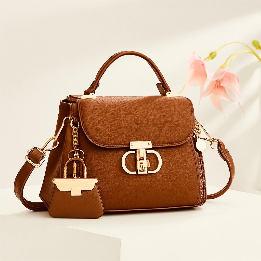 Premium Leather Crossbody Bag with Mini Keychain