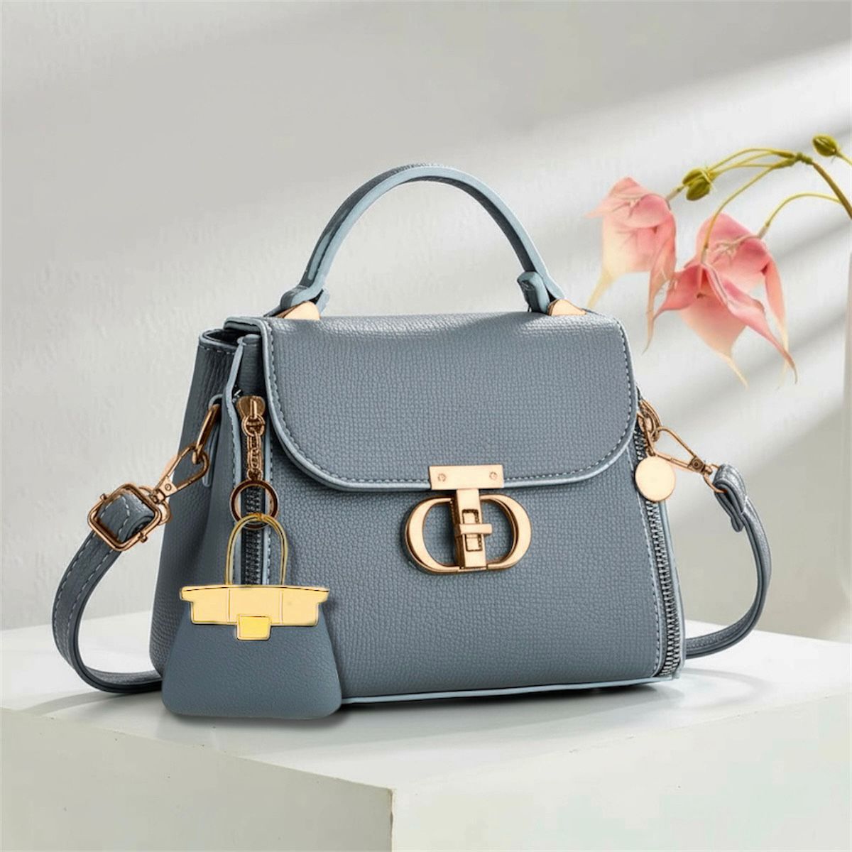 Premium Leather Crossbody Bag with Mini Keychain