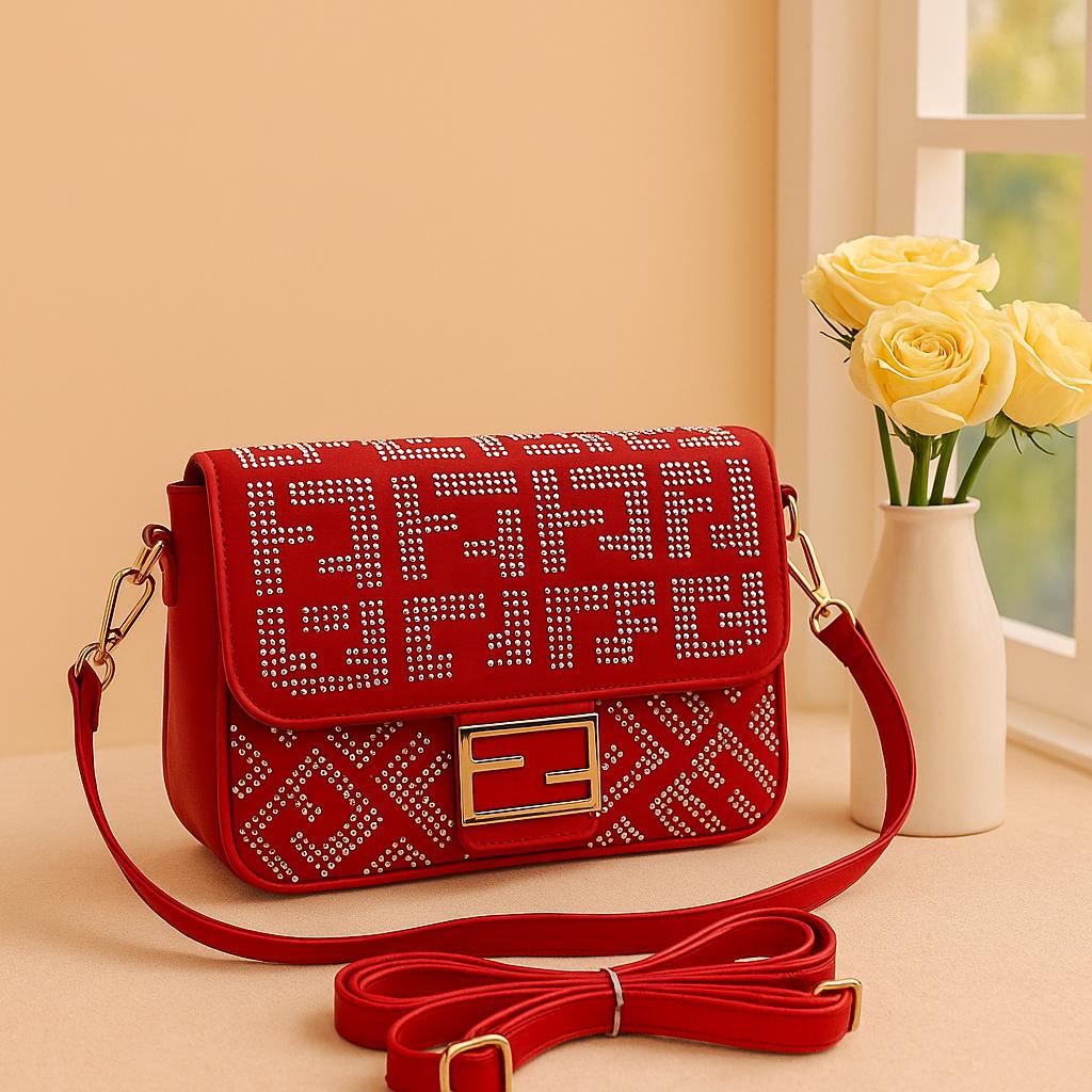 Studded Pattern Crossbody Bag with Gold Lock