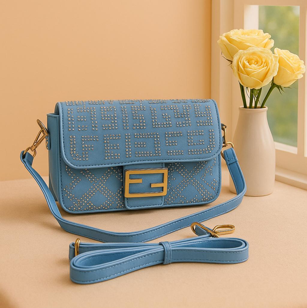 Studded Pattern Crossbody Bag with Gold Lock