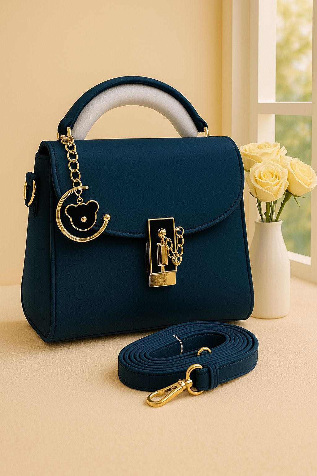 Classic Top Handle Handbag with Charm