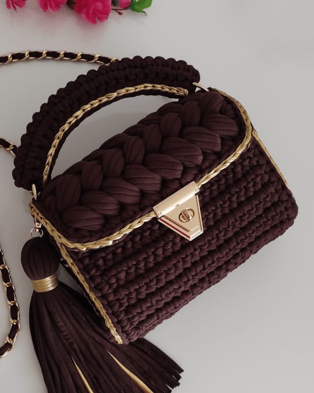 Chocolate Brown Crochet Handbag