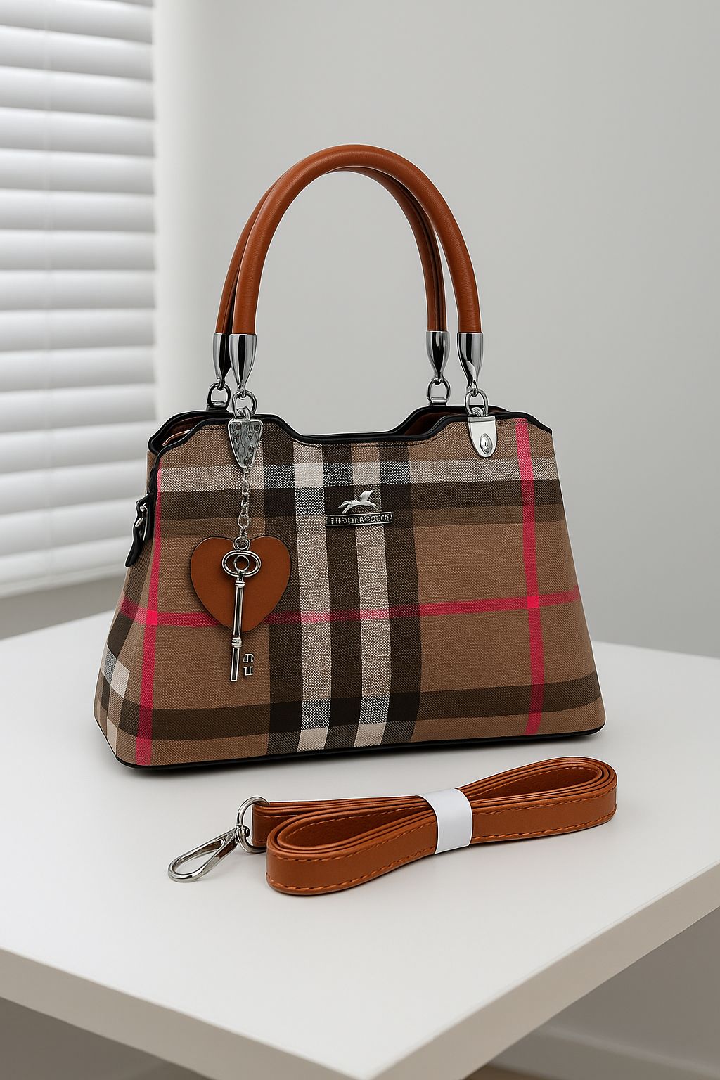 Premium Pattern Ladies Handbag with Attached Keychain