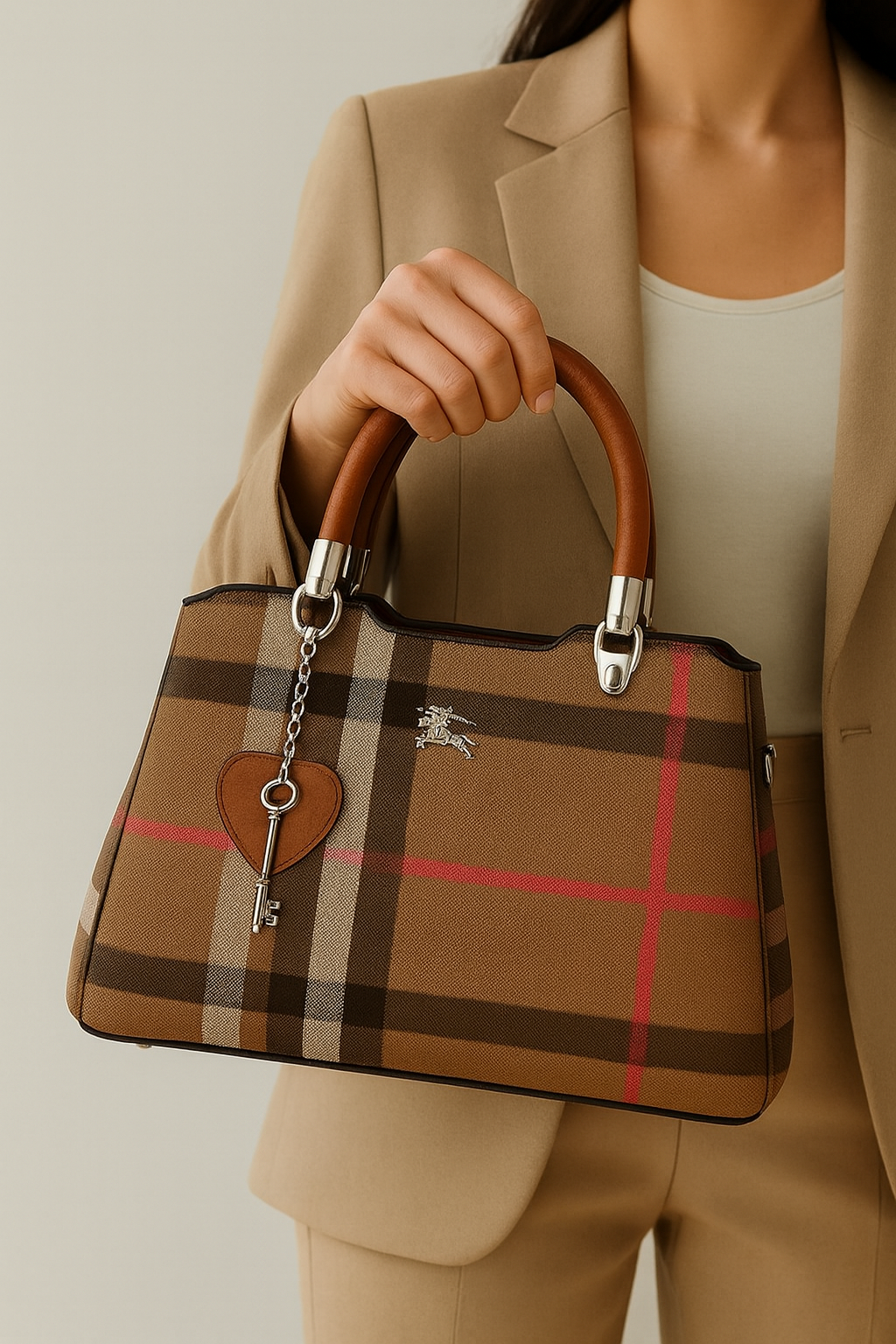 Premium Pattern Ladies Handbag with Attached Keychain